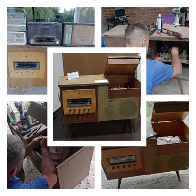 Proceso de restauración de un minicomponente encontrado a la interperie en la chacra de Francisco Alvarez en Juan José Gomez, en el Alto Valle de Río Negro.
